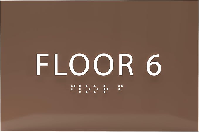 6" X4" Floor 6 Sign - ADA Compliant Tactile Graphics Grade 2 Braille Text | Wall Mount Plastic Directional Assistance, Floor Number Sign for Office, Schools, Hospitals, Apartments