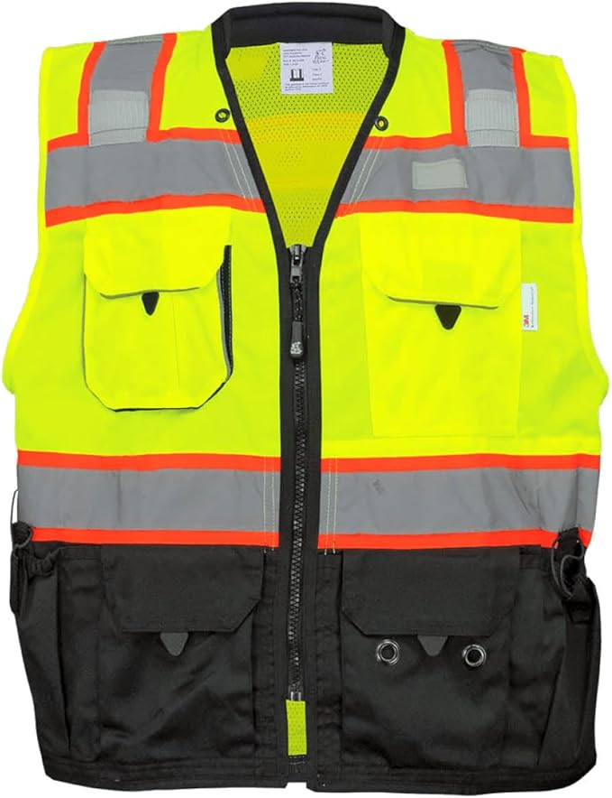 Global Glove GLO-099 Premium High-Visibility Surveyors Safety Vest, Lightweight and Breathable, Zipper Closure, 9 Pockets