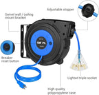 DEWENWILS Retractable Extension Cord Reel, 50 FT Heavy Duty Power Cord, 14AWG/3C SJTOW, 3 Grounded Outlets Lighted Triple Tap, 13 Amp Circuit Breaker, UL Listed