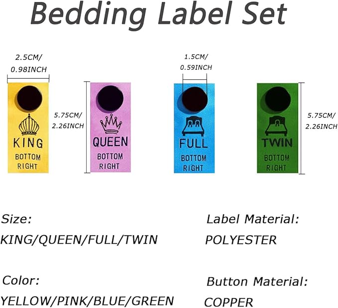 Generic Bedding Label Set, Color-Coded Snap Organization Tags, Washable Reusable Labels for Linen Closet Management, 8 Pieces (Full)