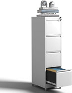 4-Drawer Mobile File Cabinet with Lock and Wheels, Tall Vertical Filing Cabinets Steel Rolling Storage Cabinet for Home Office Legal/Letter/A4 Files, Require Assembly (White)