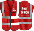 YOWESHOP High Visibility Safety Vest Custom Your Logo Protective Workwear 5 Pockets With Reflective Strips Outdoor Work Vest (Red (4XL))