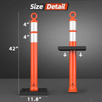 RoadHero 42 Inch Delineator Post with Base, Portable Orange Traffic Delineator Posts Cones with Reflective Collars for Parking Lots, Road Safety, Construction Events (12 Pack)