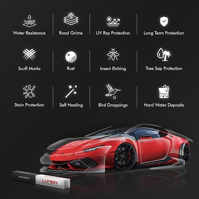 Lumen Clear Vinyl Wrap Paint Protection Film (PPF) For Cars | 60" x 50' | Top Coated Clear Vinyl Hybrid Protective Film For Cars | Scratch & Stain Resistant, Self-Healing, UV Protection, Universal Fit