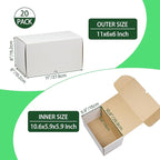 11x6x6 Inches Shipping Boxes Set of 20, White Corrugated Cardboard Box Literature Mailer for Packing Small Business
