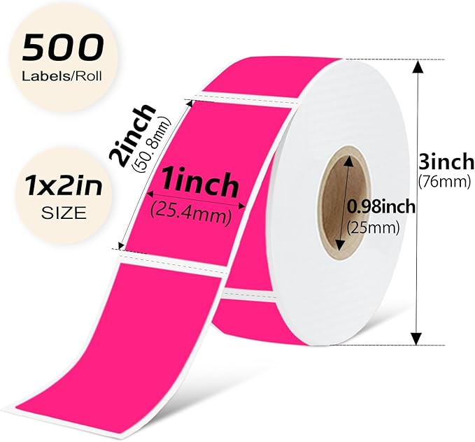 1x2 Inch Thermal Labels,500PCS Rectangle Stickers,Waterproof Removable Blank Stickers for Address,Jars,Freezer Containers & Pantry Organization,Fluorescent Pink