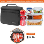 opux Insulated Lunch Bag for Men Women, Soft Lunch Box for Office Work School Picnic, Leakproof Lunch Cooler Bag with Shoulder Strap for Kid Adult Boy Girl, Medium Lunchbox Lunch Tote (Black)