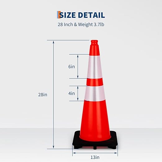 Traffic Cones 28", ExploreHorizon 8 PCS Safety Cones, PVC Orange Safety Road Parking Cones with 2 Reflective Collars,Hazard Construction Cones for Home Traffic Parking