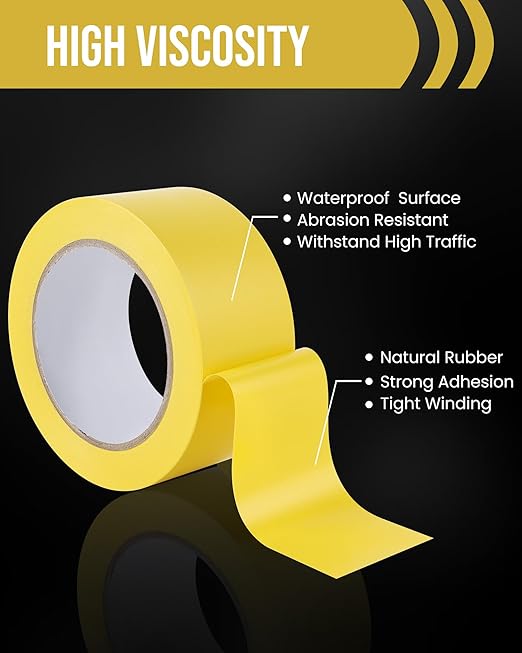 Lichamp 12 Rolls Vinyl Tape, Premium Safety Marking and Traffic Floor Marking Tape, Bundling, Social Distancing, 2 Inch x 36 Yards per Roll, 432 Total Yards, Yellow