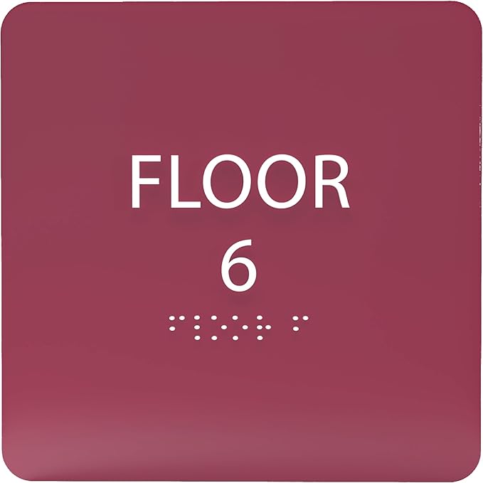 6" X6" Floor 6 Sign - ADA Compliant Tactile Graphics Grade 2 Braille Text Acrylic Wall Signs - Directional Assistance, Floor Number Safety Sign for Office, school Hospital, Apartment