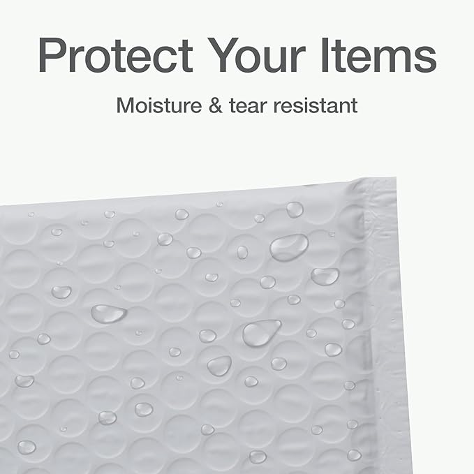 Quality Park Bubble Mailers, 4 x 8 Shipping Envelopes, Self-Seal, Durable White Padded Envelopes, Redi-Strip Peel Off Closure, 50 Per Box (QUA85929)
