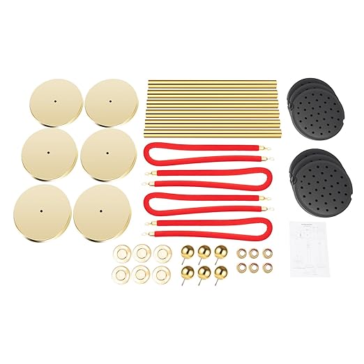 6 Pcs Stanchions with Red Velvet Ropes Set, 4 Red Velvet Ropes and 6 Posts Poles, Hollow Base with Stainless Steel Post for Red Carpet Party Decoration Crowd Control Barriers (Golden)
