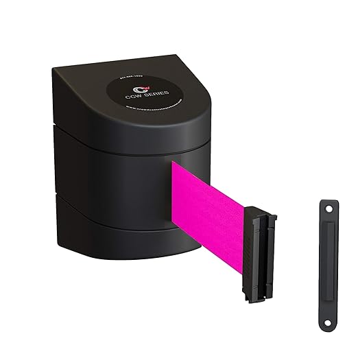 Crowd Control Warehouse - CCW Series WMB-220 Fixed Wall Mount Retractable Belt Barrier - 15 Foot, Fluorescent Pink Belt with Black ABS Case