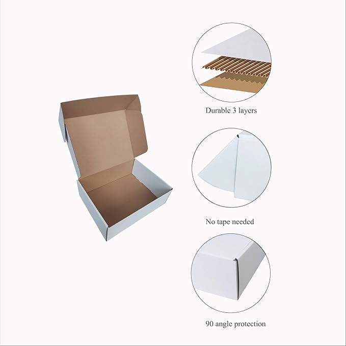 Shipping Boxes Corrugated Cardboard Mailer Boxes Literature Mailer for Packaging Small Business Craft Gifts Giving Products (White, 12x9x4)