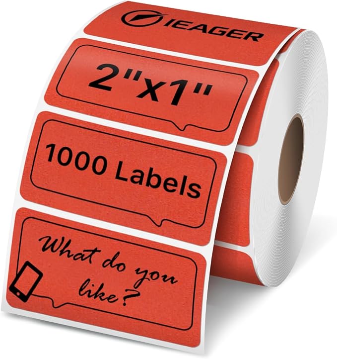 iEager 2x1 Inch Thermal Labels, Red Rectangle Thermal Printer Stickers, Durable Shipping Label Printer Sticker for Barcode, Name, Address, 1000 Labels/Roll