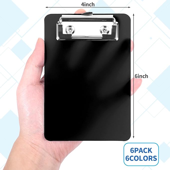 6 PCS MiNi Clipboard，Pretty Cute Small Clipboards 4×6 Inch A6 for Classrooms, Offices, Restaurants, Doctor Offices - (Black)