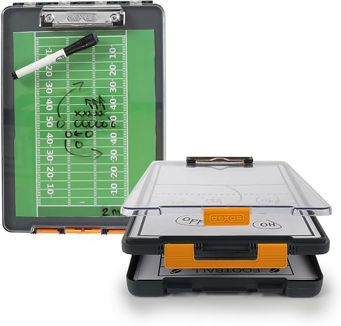 Dexas Clearview Clipcase Dry Erase clipboard, 13.75 x 9.5 Inch, Orange. See papers clearly outdoors, stay organized and dry. Ideal for coaching, teaching, homeschooling, art, trades, and medical pros.
