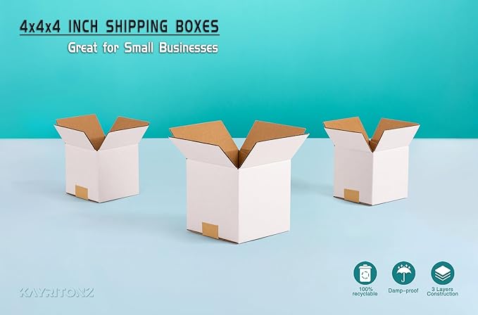 4x4x4 inch Small Shipping Boxes, White Corrugated Cardboard Boxes for E-Commerce, Mailing, Storage, Gifts Wrapping, 25 Pack
