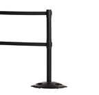 Crowd Control Warehouse CCW Set of 2 Retractable Dual Belt Stanchion Safety Barrier, Heavy-Duty Rubber Base Yellow Post, WBB-200D (7.5 Foot Belt, Green and White Diagonal Belt)