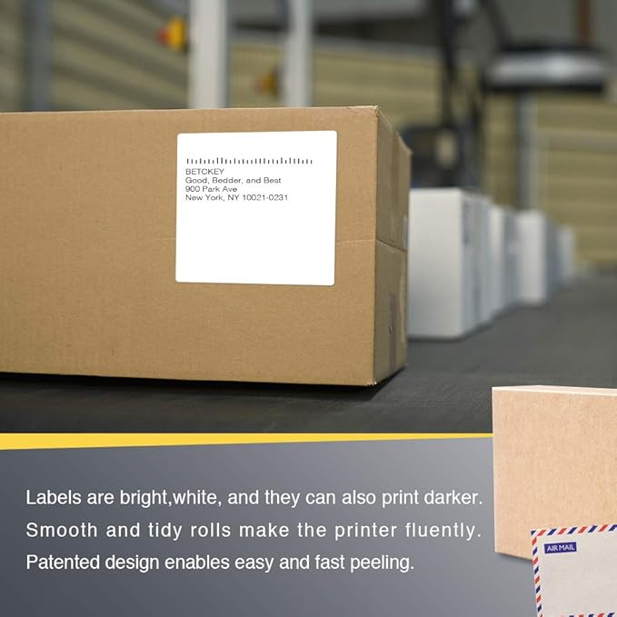 BETCKEY - 4" x 4" (102 mm x 102 mm) Shipping & Large Square Labels Compatible with Zebra & Rollo Label Printer,Premium Adhesive & Perforated [6 Rolls, 2100 Labels]