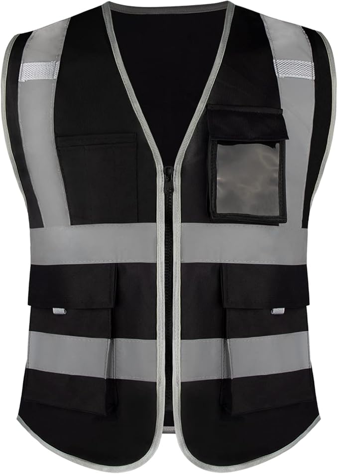 Safety Reflective Work Vest 6 Pack for Men and Women with 8 Pockets and Zipper High Visibility Construction Outerwear