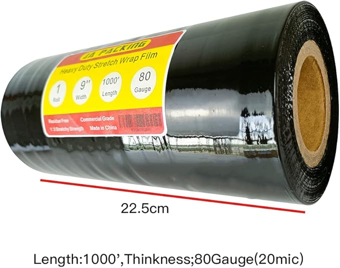 Stretch Wrap/Film Black Industrial Strength Extra Thick 9” x 1000ft 80 Gauge Clear Cling Mini Durable Shrink Wrap Film Roll Plastic Wrap for Moving/Packing Heavy Duty Adhering Packing Heavy Duty Film