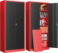 Metal Garage Storage Cabinets with Lock, 72" Tall Tool Cabinet with 2 Door and 5 Adjustable Shelves, Locking Garage Cabinets and Lockable Steel Locker for Home Office Warehouse-(Red Black-72”H)