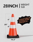 (4 Pack) BATTIFE Traffic Cones 28 Inch with Black Weighted Base, PVC Orange Cone for Traffic Control, Construction Events, Driveway Road Parking Lot