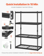 VEVOR Storage Shelves, 2400 lbs, 4 Tier Heavy Duty Garage Shelving, 20" D x 40" W x 60" H Adjustable Metal Shelves for Industrial Shelving Unit Utility Shelf, for Kitchen, Warehouse, Basement, Black