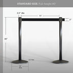 Qbuster Black Stanchions with Retractable Belt, Crowd Control Safety Barrier with 11’ Red Belt, 1 Sign Holder, Set of 2 Posts