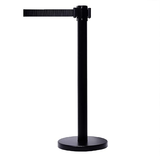 VIP Crowd Control Retractable Belt Stanchion Queue Safety Barrier Set, 36" Ht, 78" Black Belt (2 Posts)