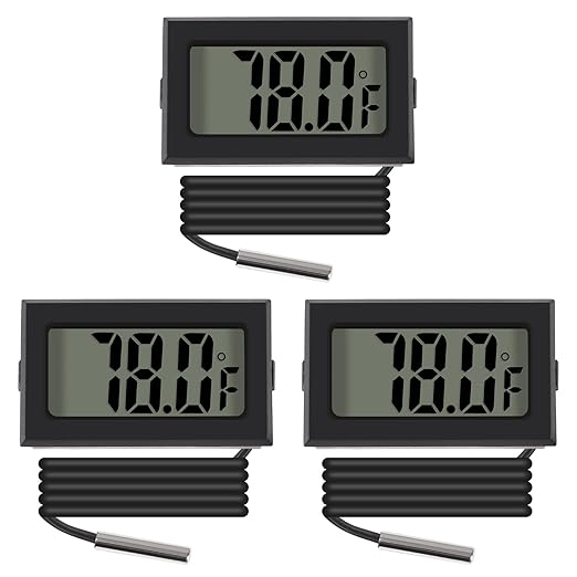3pcs Black Digital LCD Thermometer Temperature Monitor with External Probe for Fridge Freezer Refrigerator Aquarium (Fahrenheit)