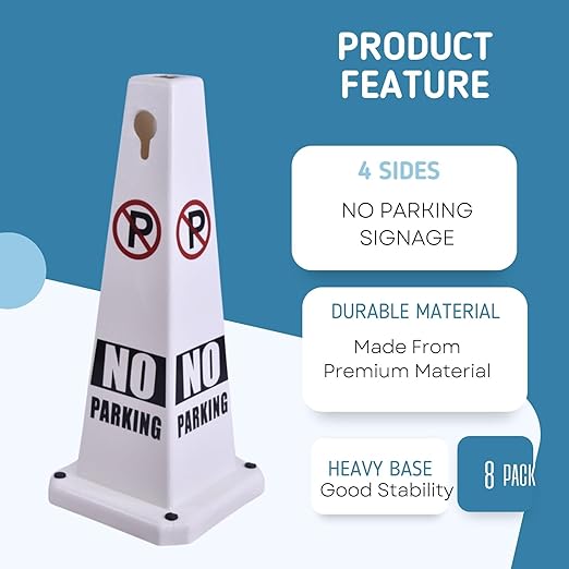 BESEA 4PCS White No Parking Cone White Caution 4 Sided No Parking Cone Reserved Parking