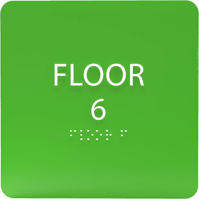 6" X6" Floor 6 Sign - ADA Compliant Tactile Graphics Grade 2 Braille Text Acrylic Wall Signs - Directional Assistance, Floor Number Safety Sign for Office, school Hospital, Apartment