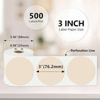 3 x 3Inch Round Color Coding Labels Circle Thermal Labels Printable Waterproof 500Pcs Round Stickers Adhesive Writable for Office,Home,Garage,DIY Sticker,Barcodes,Name Tag, Light Brown