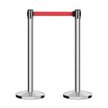 Crowd Control Warehouse CCW Series RBB-100 - Set of 2 Stanchions with Retractable Belts - 11 Foot Red Belt, Polished Stainless Steel Post - Crowd Control Barriers