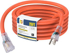 EP 25 Ft Lighted Outdoor Extension Cord - 10/3 SJTW Heavy Duty Orange Extension Cable with 3 Prong Grounded Plug for Safety, UL Listed