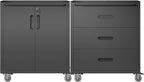 Metal Tool Cabinet,Garage Storage Cabinet System,Wall Cabinet & Locking Rolling Tool Cabinet with Doors and Adjustable Shelves,Steel Tool Cabinets for Home (2 Pcs-StyleC, Black)