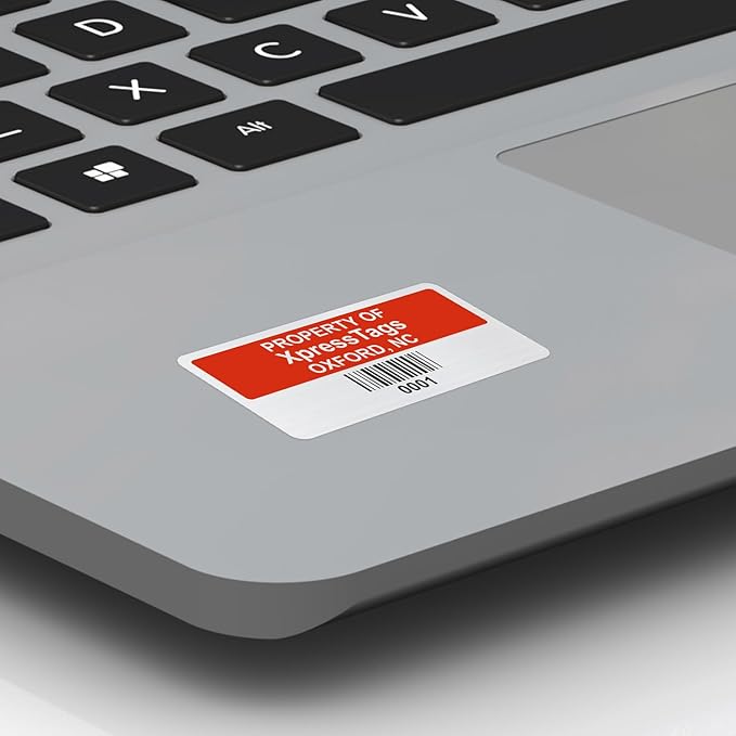 XpressTags 0.75"x1.5" Custom Asset Tags, Fixed Inventory Stickers with Barcode & Serial Number, Brushed Metalized Silver Polyester Labels - Pack Sizes 100 to 5000, Made in USA