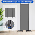 Room Divider 6FT Room Partition with Lockable Wheels, (Thicked Metal Base) Room Dividers, Freestanding Indoor Folding Privacy Screens, Portable Fabric Wall Divider for (Grey, 88"- 4 Panel)