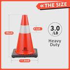 RoadHero 4 Pack Traffic Safety Cones 18 Inch with Black Weighted Base, Plastic PVC Cone, Orange Cones with Reflective Collar, Cones for Parking Lot, Construction Events, Road Safety