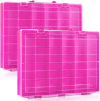 Juexica 2 Pcs Large 48 Grids Plastic Storage Bead Organizer Box, Tackle Box, Compartment Organizer Container with Adjustable Dividers for Jewelry Art Crafts Toys Screw Small Parts(Pink)