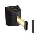 Crowd Control Warehouse - CCW Series WMB-220 Fixed Wall Mount Retractable Belt Barrier - 15 Foot, Yellow Horizontal Reflective Stripe Belt with Black ABS Case