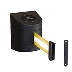 Crowd Control Warehouse - CCW Series WMB-220 Fixed Wall Mount Retractable Belt Barrier - 15 Foot, Yellow Horizontal Reflective Stripe Belt with Black ABS Case