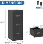 3 Drawer File Cabinet with Lock and Card Slot, Metal Vertical Filing Cabinets for Home Office, Steel Storage Cabinet for Hanging Legal/Letter Size Files, Assembly Required (Black)