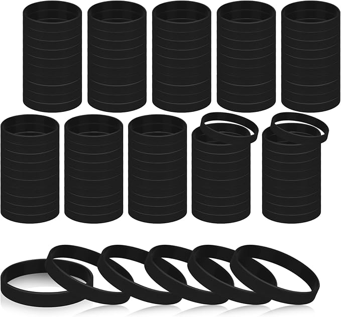 100 Pieces Blank Rubber Bracelets Sport Elastic Band, Ssolid Color Silicone Wristband Unisex For Event, Teen-Black
