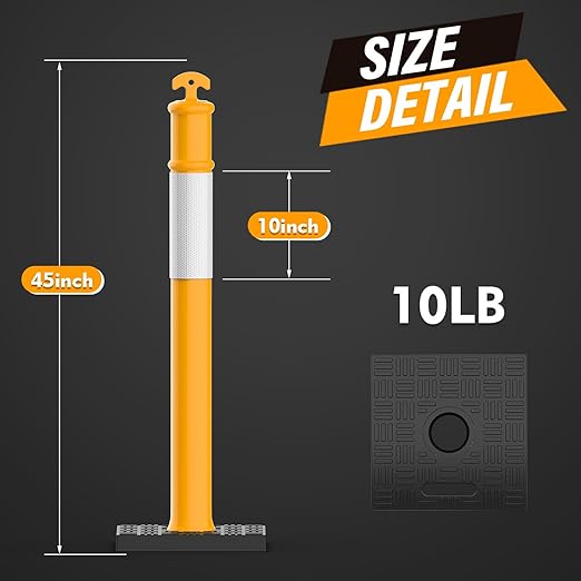 RoadHero 45 Inch Delineator Post with Rubber Base, Heavy Duty Yellow Traffic Delineator Posts Cones with Reflective Collars for Parking Lots, Road Safety, Construction Events 3 Pack