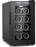Tylza 8 Bottles Wine Fridge, Wine Cellar with Low-E Tempered Glass Door, LED Touchscreen, Lock, Frost Free, No Vibration, Wine Cooler Refrigerator for Red, White, Champagne or Sparkling Wine, Black