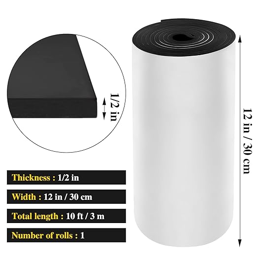 Adhesive Foam Padding Roll Closed Cell Sponge Neoprene Insulation Board Foam Sheet Pad with Sticky Back for Anti Vibration, Anti-Slip, DIY Crafts, Gaskets, Cosplay, Costume(12x118x1/2 inch)