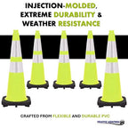 48 Pack 28" Inch Lime Traffic Safety Cones with Dual Reflective Collars - High Visibility Industrial Pylons Traffic Cones for Road, Parking Lots, Driving, Construction